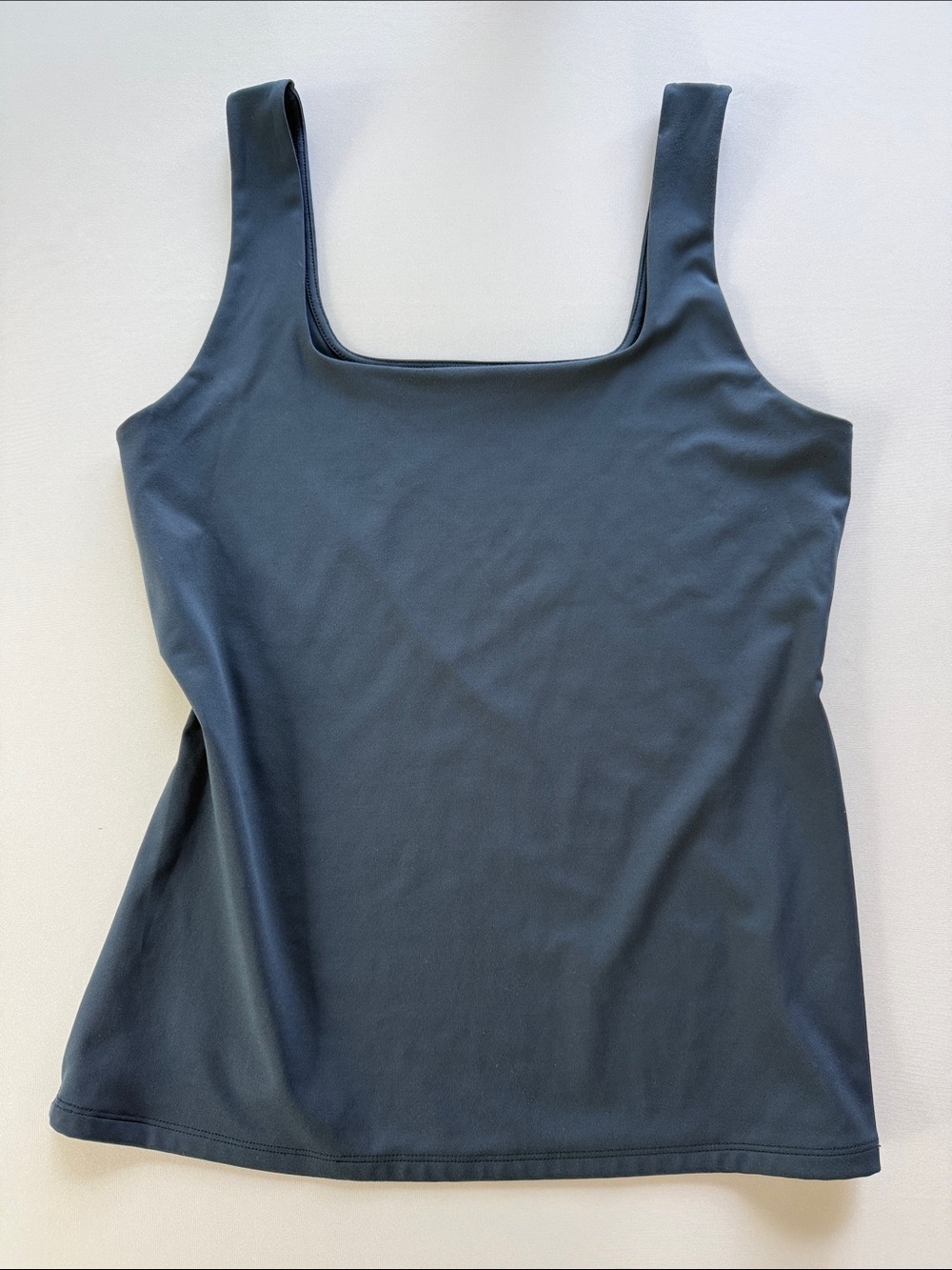 Nine West Navy Square Neck Double Lined Stretch Knit Tank Top Sz L